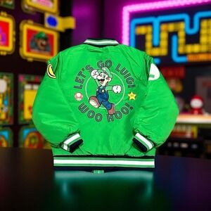 Super Mario "Luigi" Player 2 Varsity Bomber Kids Jacket Green Size 5/6 NWT